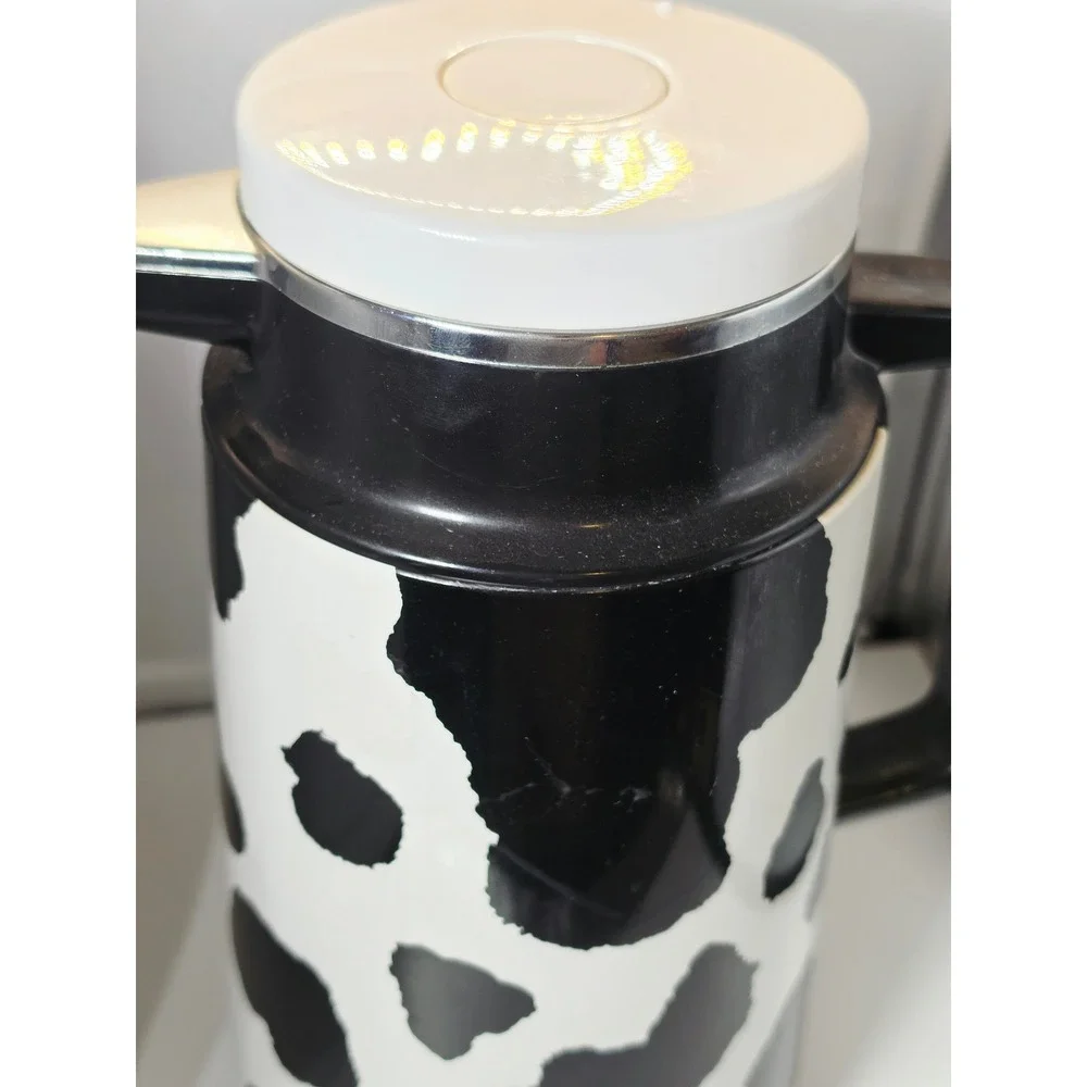 Vintage A.K. Das Cow Print Thermal Coffee Carafe Thermos Pitcher Taiwan Black